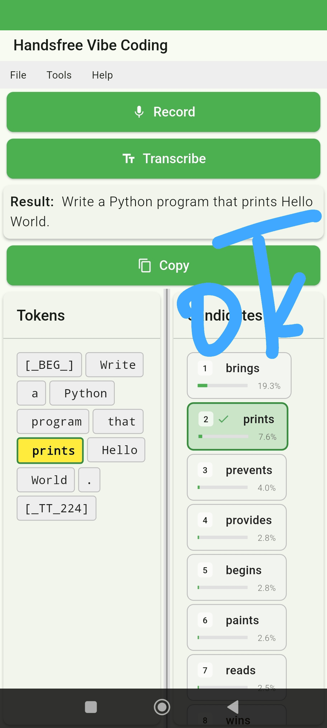 Corrected transcription screen