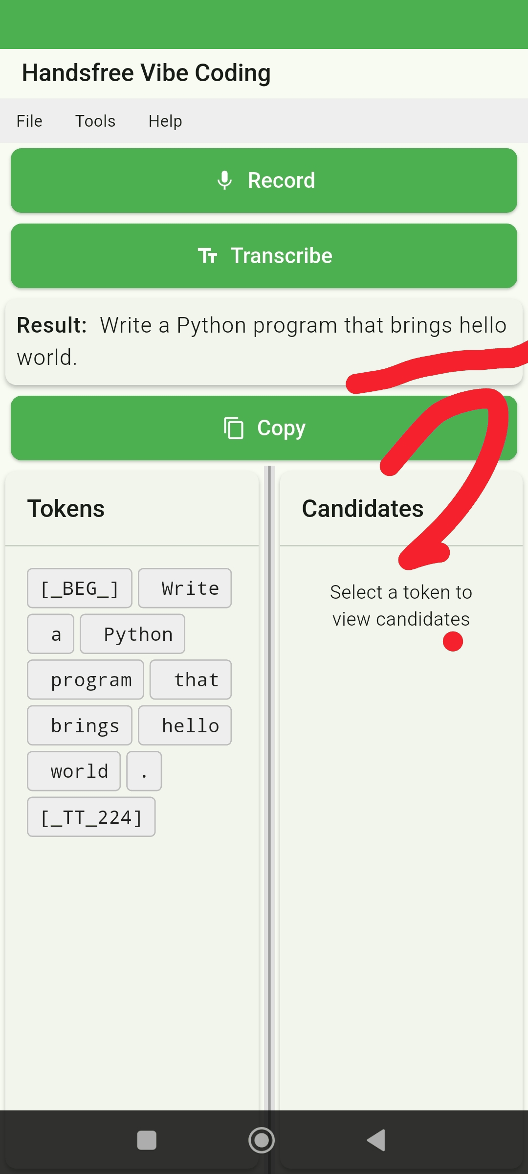 Wrong transcription screen